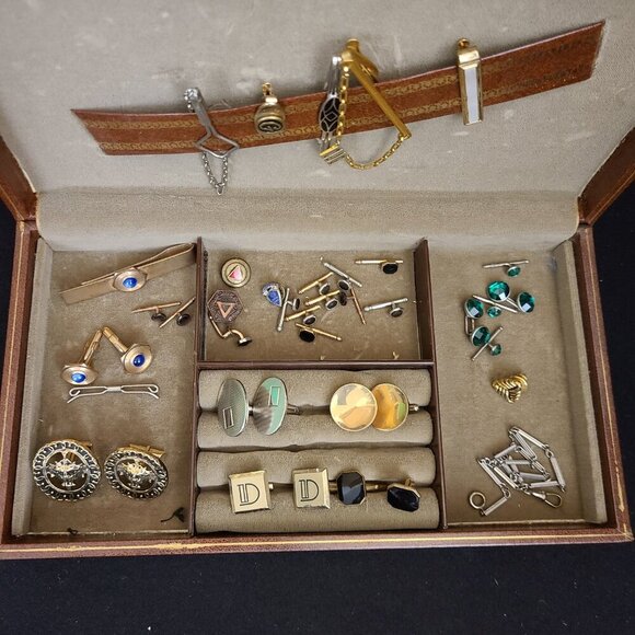 Vintage Brown with Gold Trim Swank Men's Jewelry Box with Mens Jewelry - Picture 11 of 16